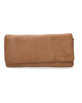 Portofel dama  piele naturala bej 18.5x9.5cm cu clapeta si buzunar exterior