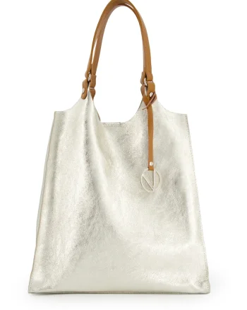 Set 2 piese geanta shopper  piele naturala auriu metalizat 36x35x10cm
