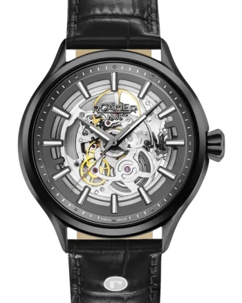 Ceas de barbati  101663 40 55 05N, clasic negru cu mecanism skeleton