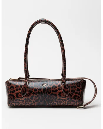 Geanta bowler de piele ecologica cu animal print Remie, Negru/Maro