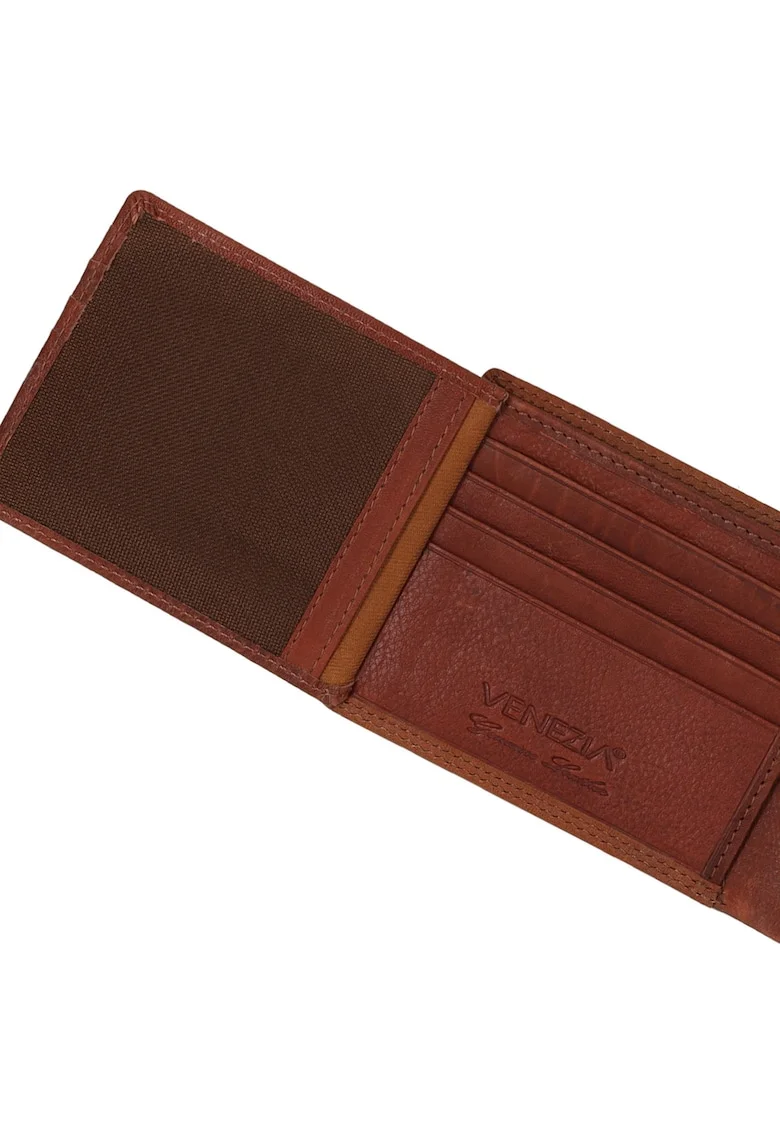 Portofel clasic maro din piele naturala 11x8,5cm