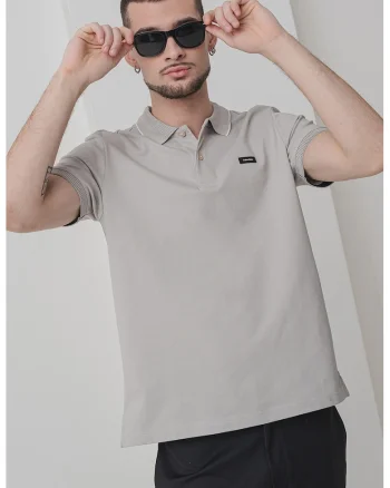 Tricou polo din amestec de bumbac organic cu logo discret, Alb/Grej