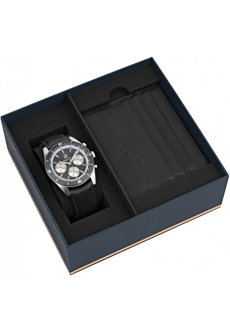 Set barbatesc BEVERLY HILLS BP3619X.092, husa eleganta pentru carduri, culoare bleumarin