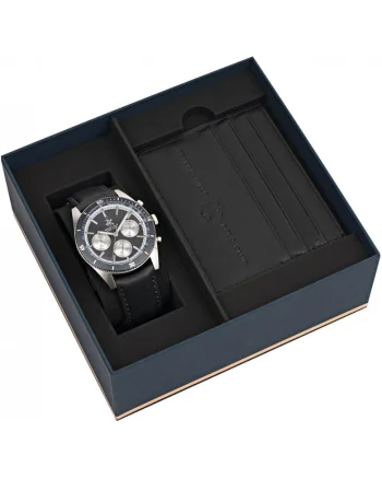 Set barbatesc BEVERLY HILLS BP3619X.092, husa eleganta pentru carduri, culoare bleumarin