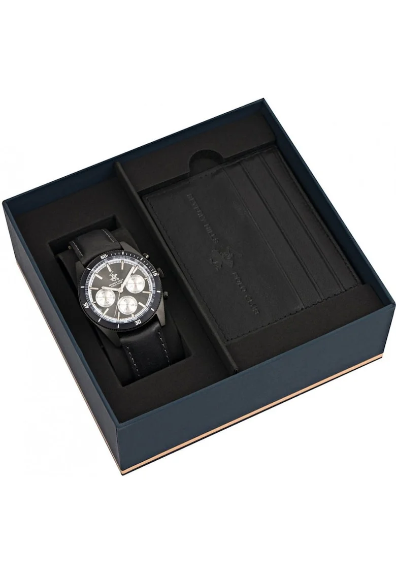 Setul masculin BEVERLY HILLS BP3619X.661, husa neagra pentru carduri in stil fashion