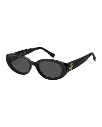 Ochelari de soare ovali cu logo metalic, Negru