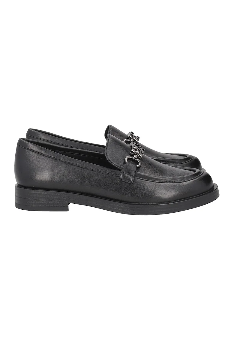 Pantofi loafer de piele cu detaliu metalic, Negru