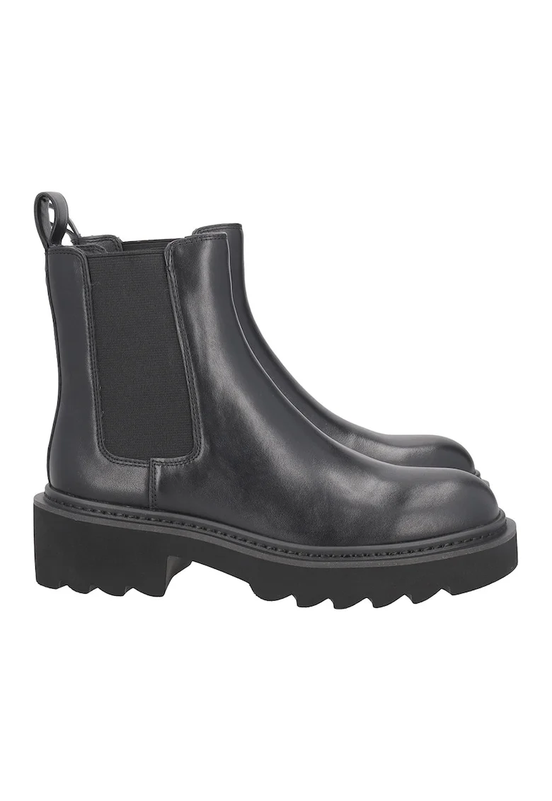Ghete Chelsea de piele cu toc masiv, Negru