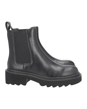 Ghete Chelsea de piele cu toc masiv, Negru