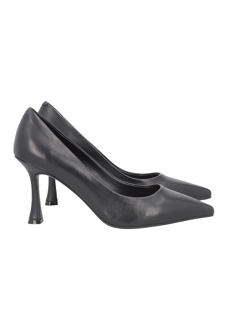 Pantofi uni de piele cu toc, Negru