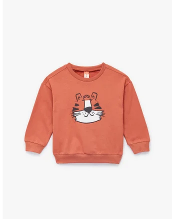 Bluza de trening cu decolteu la baza gatului si broderie, Coral