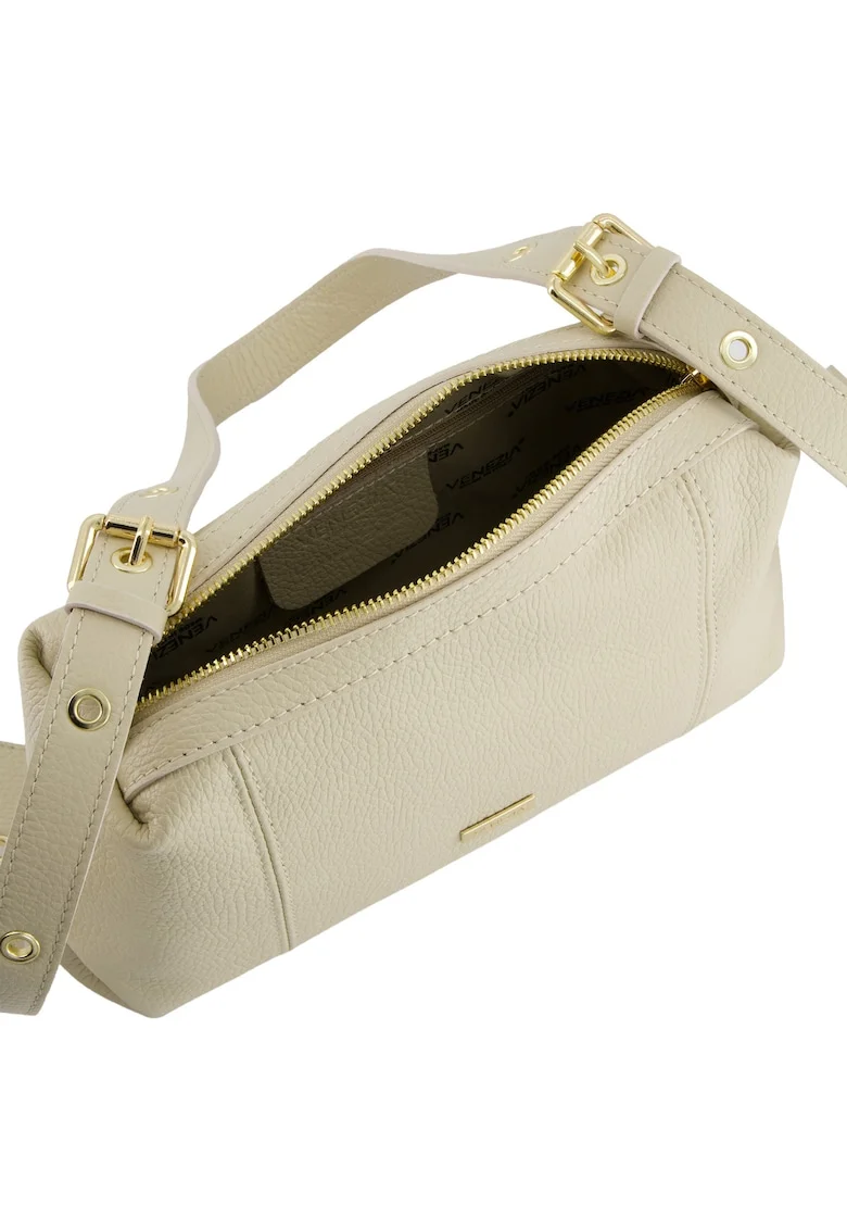 Geanta de umar  piele naturala bej imprimeu buline 31x19x8,5cm