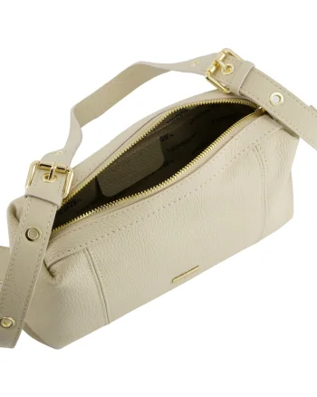 Geanta de umar  piele naturala bej imprimeu buline 31x19x8,5cm