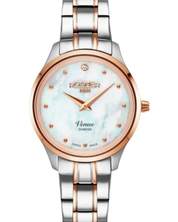 Ceas de dama  601857 49 89 20 aur roz clasic cu diamante
