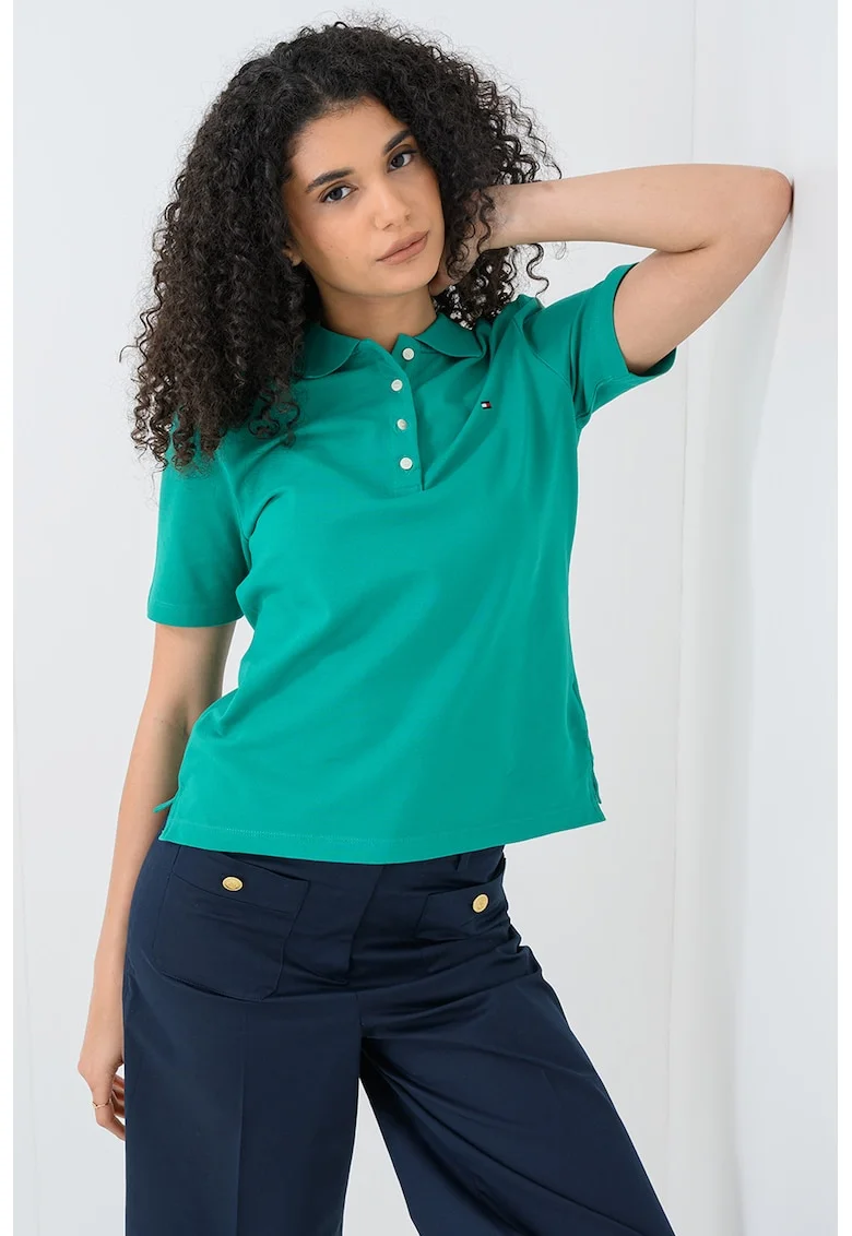 Tricou polo regular fit cu logo discret, Verde aquamarin