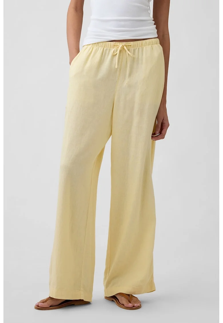 Pantaloni din amestec de in cu croiala ampla, Galben pal