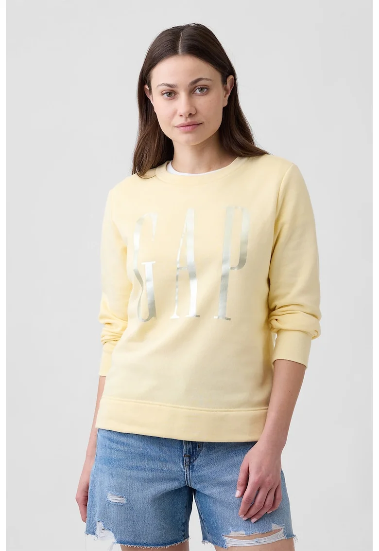Bluza de trening cu croiala lejera si logo, Galben pal