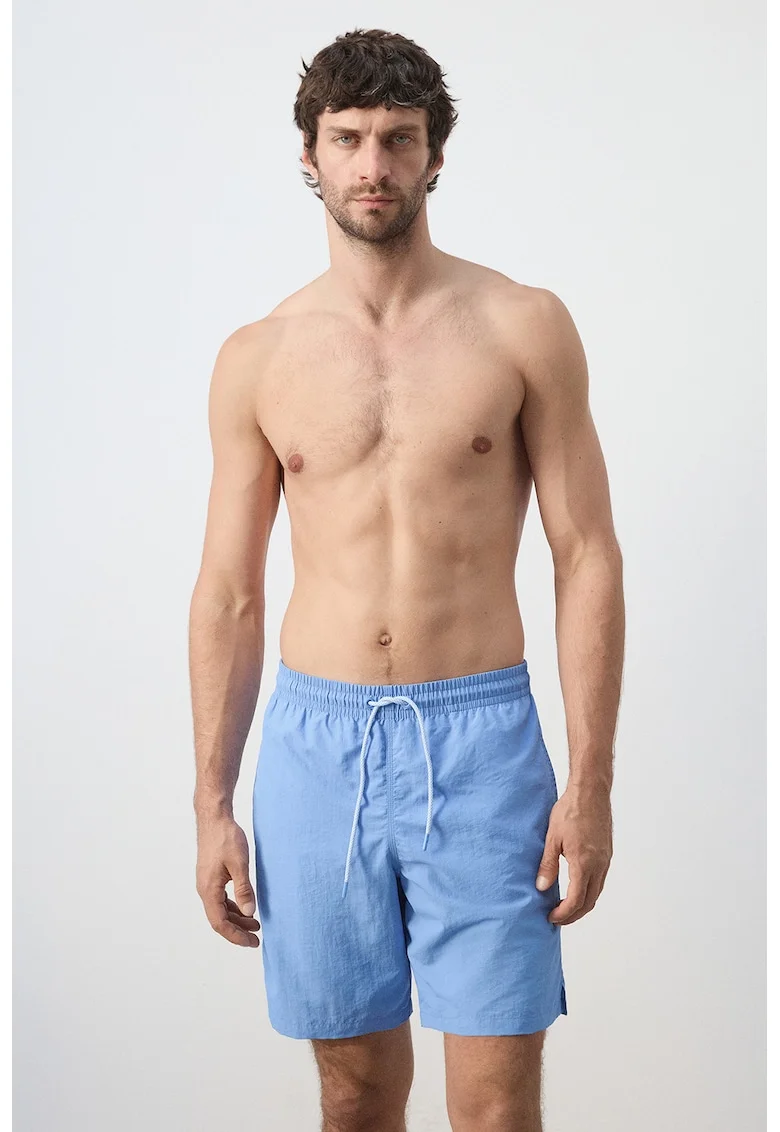 Pantaloni scurti de baie cu cuzunar cu clapa pe spate, Albastru azur