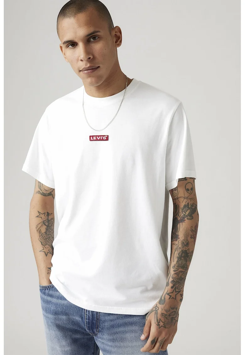 Tricou lejer de bumbac, Rosu inchis/Alb optic