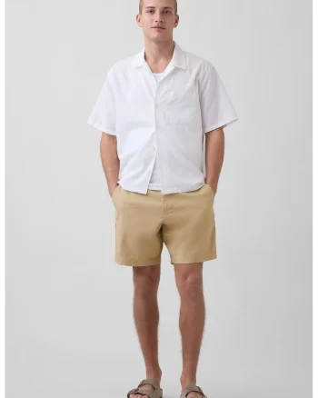 Pantaloni scurti din amestec de in cu buzunare, Maro camel
