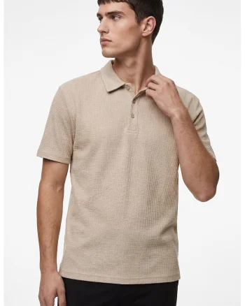 Tricou polo texturat, Bej deschis