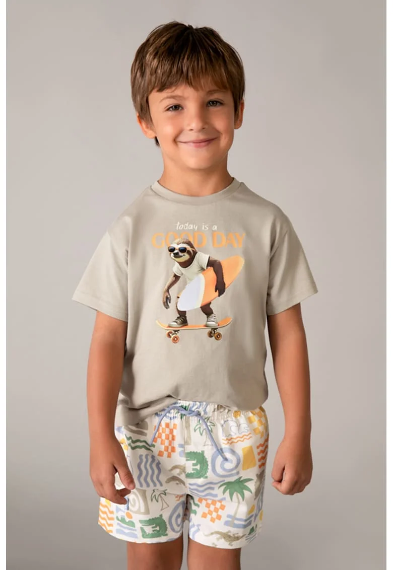 Pantaloni scurti de baie cu model grafic, Alb/Portocaliu/Albastru