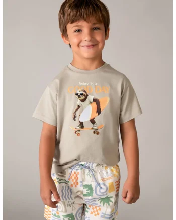 Pantaloni scurti de baie cu model grafic, Alb/Portocaliu/Albastru