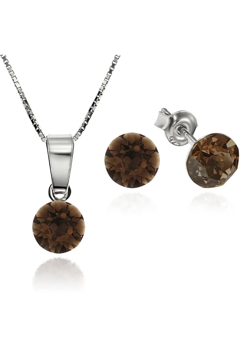 Set Argint 925 placat cu rodiu cu cristale Swarovski® Xirius 6mm Surub + Lant, Maro