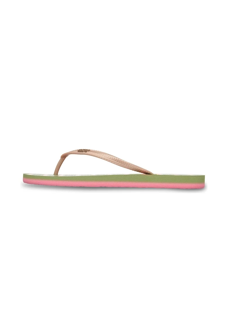 Papuci flip-flop cu model pe talpa Mauricia, Verde/Galben/Roz