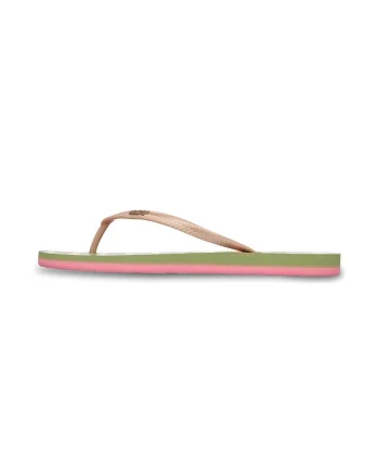 Papuci flip-flop cu model pe talpa Mauricia, Verde/Galben/Roz