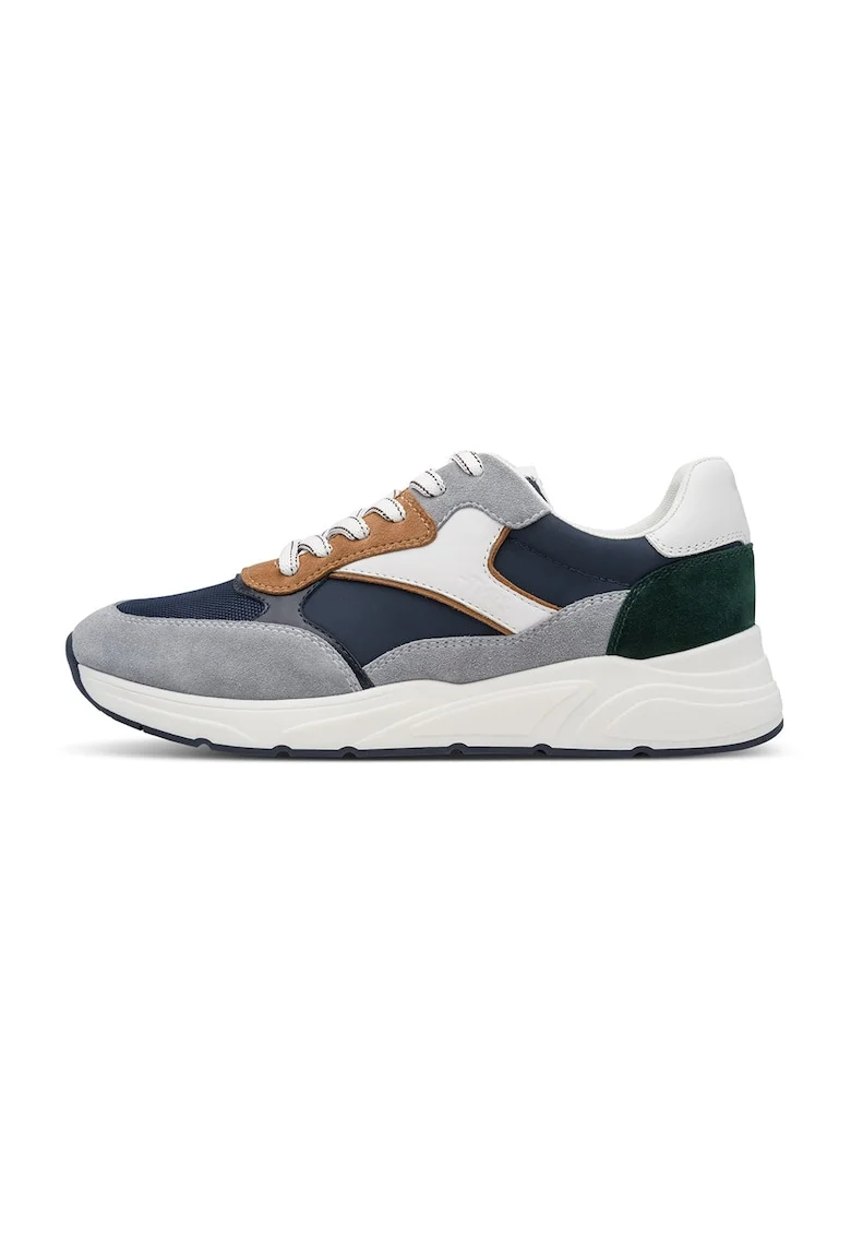 Pantofi sport cu insertii din piele intoarsa, Maro/Gri/Bleumarin