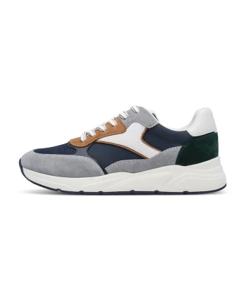 Pantofi sport cu insertii din piele intoarsa, Maro/Gri/Bleumarin