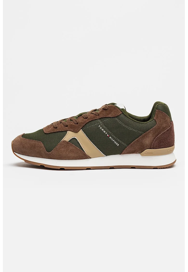 Pantofi sport low-cut Runner Icon cu straturi exterioare din piele intoarsa, Verde/Maro