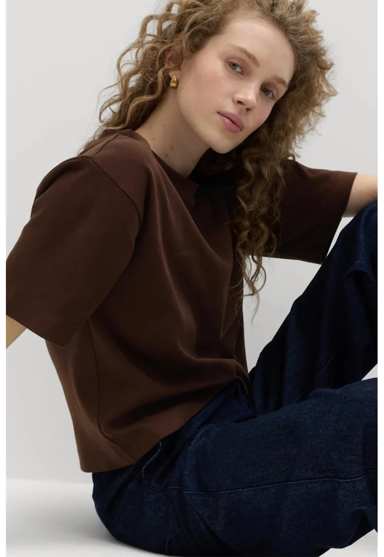 Tricou uni cu maneci cazute, Maro