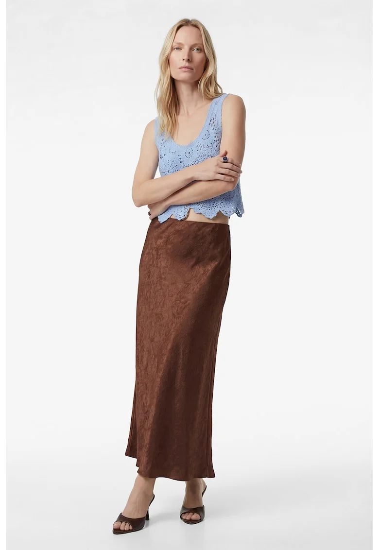 Fusta slim fit de satin, Maro
