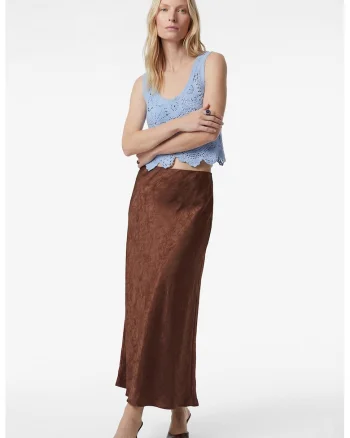 Fusta slim fit de satin, Maro