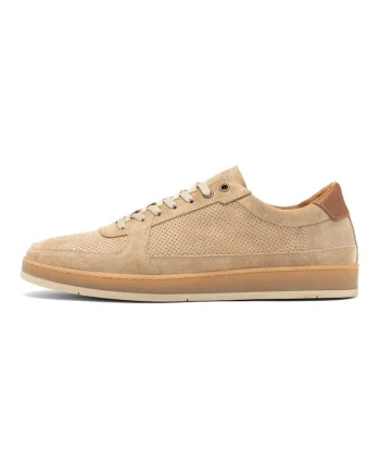 Pantofi sport din piele intoarsa cu detalii perforate, Bej