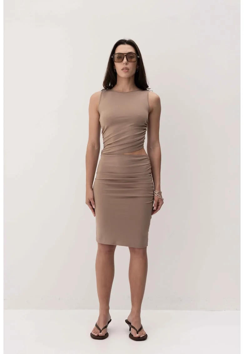 Rochie midi cu decupaj lateral Talia, Bej
