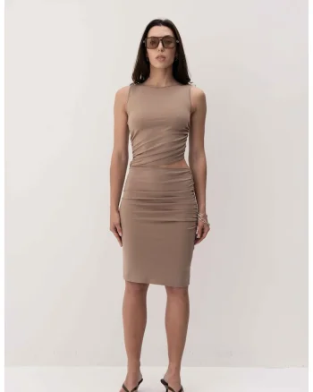 Rochie midi cu decupaj lateral Talia, Bej