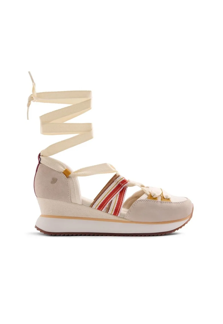 Pantofi sporti Merti cu talpa wedge si sireturi, Bej