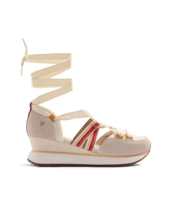 Pantofi sporti Merti cu talpa wedge si sireturi, Bej