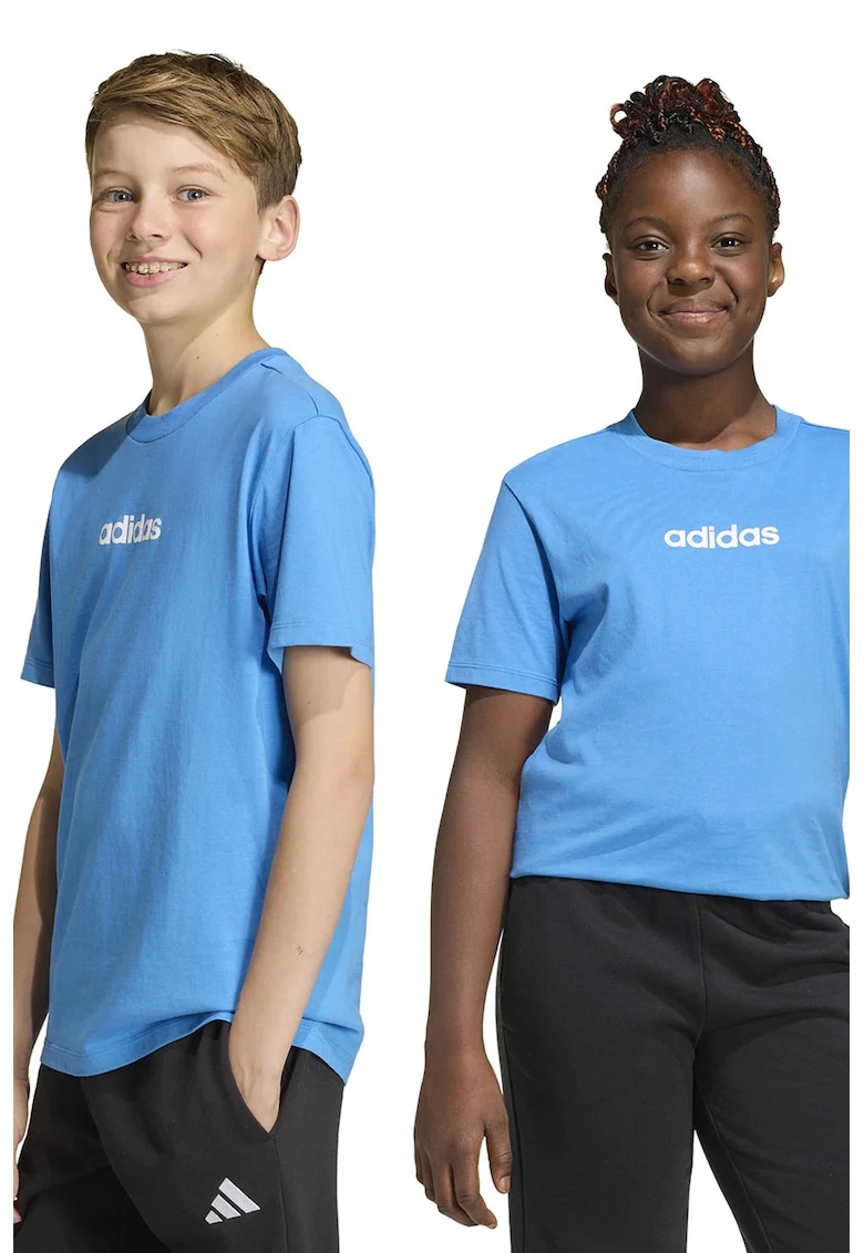 Tricou cu decolteu la baza gatului si logo pe piept, Alb/Albastru
