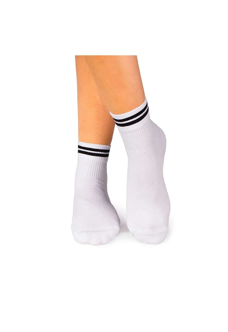 Sosete din bumbac organic albe cu 2 dungi negre Active Day