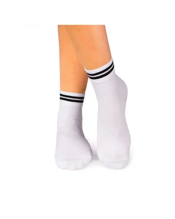 Sosete din bumbac organic albe cu 2 dungi negre Active Day