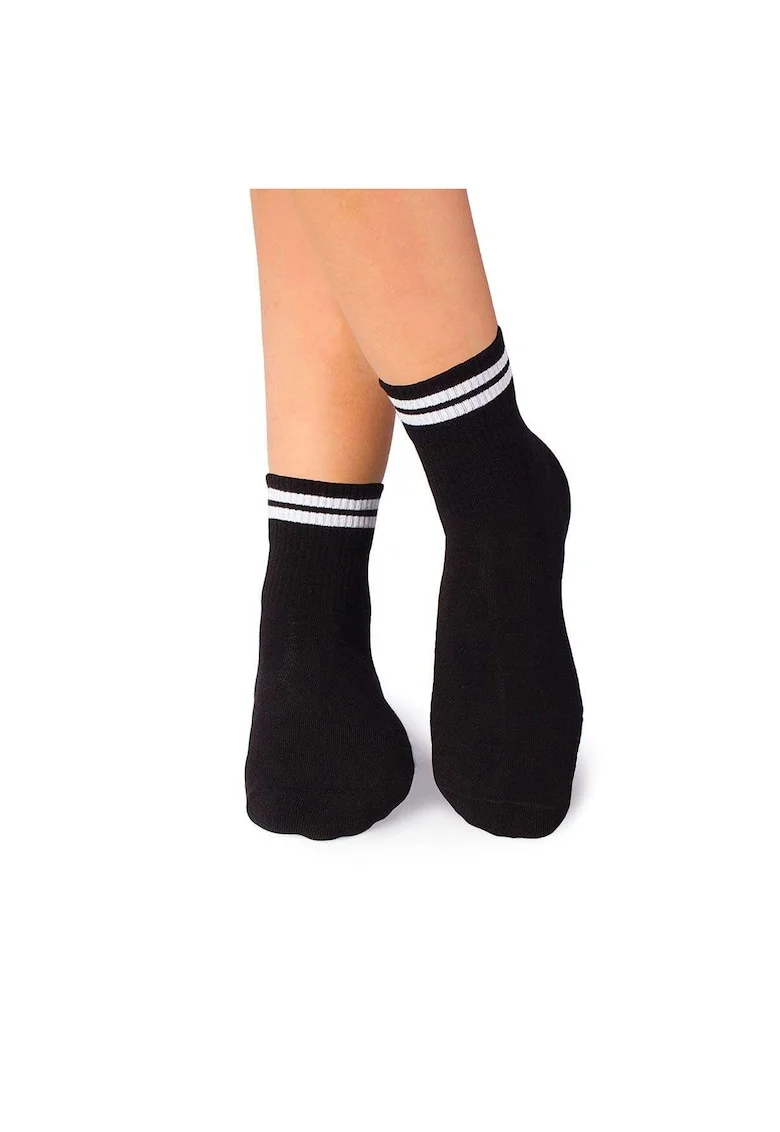 Sosete bumbac organic negre cu 2 dungi albe Active Day, Negru