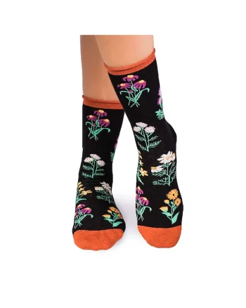 Sosete Fine din Bumbac organic cu model floral Negru