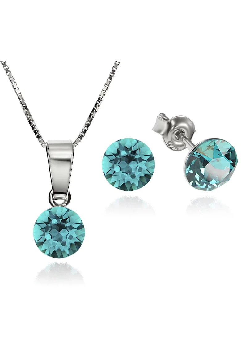 Set Argint 925 placat cu rodiu cu cristale Swarovski® Xirius 6mm Surub + Lant, Verde/Albastru