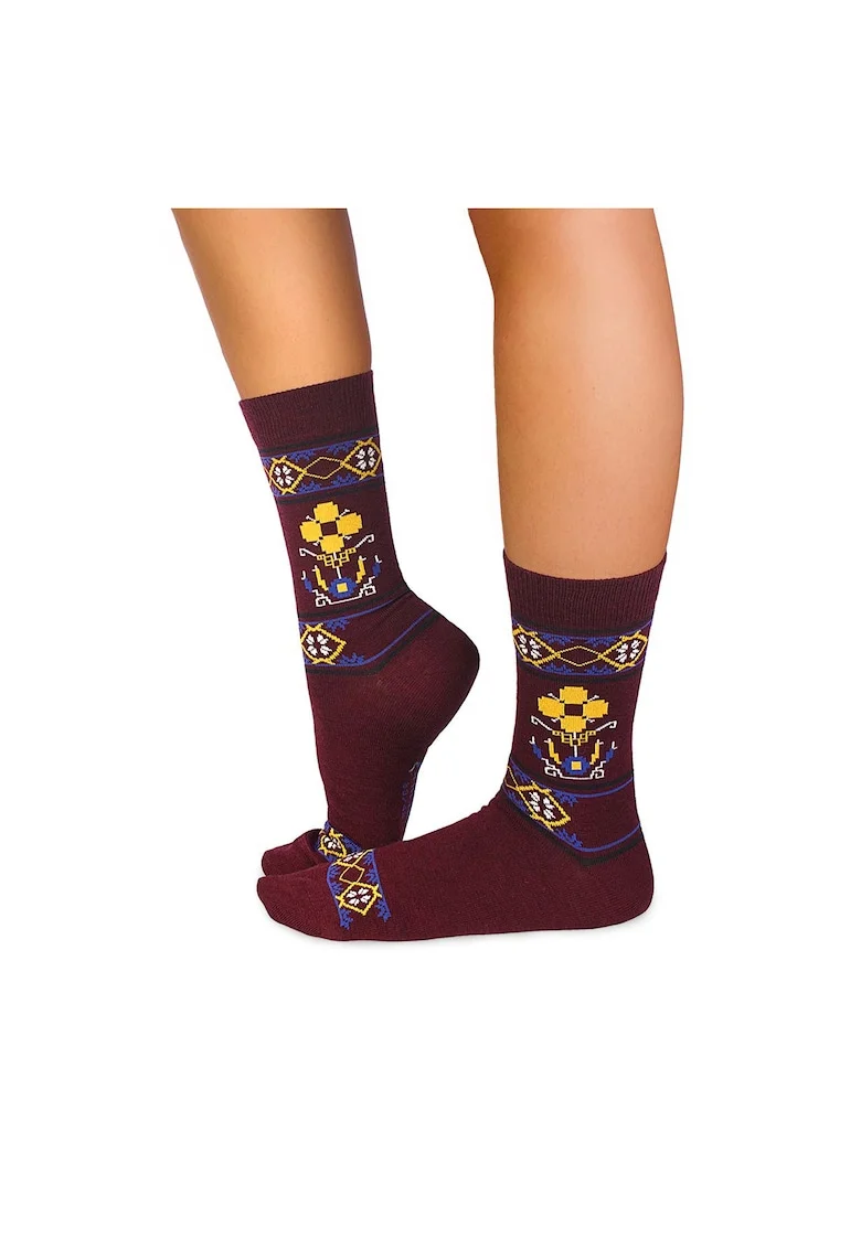 Sosete merino Ethno Fine Bordeaux,