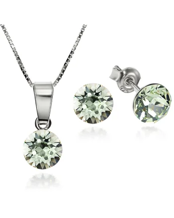 Set Argint 925 placat cu rodiu cu cristale Swarovski® Xirius 6mm Surub + Lant, Alb/Verde deschis