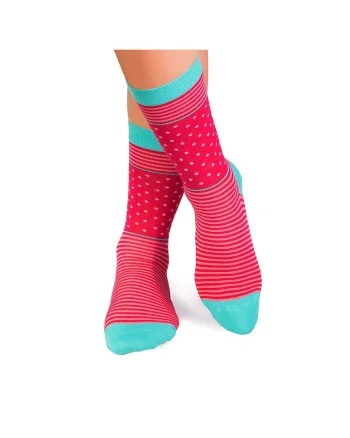 Sosete bambus FINE BAMBOO cu buline si dungi roz fucsia